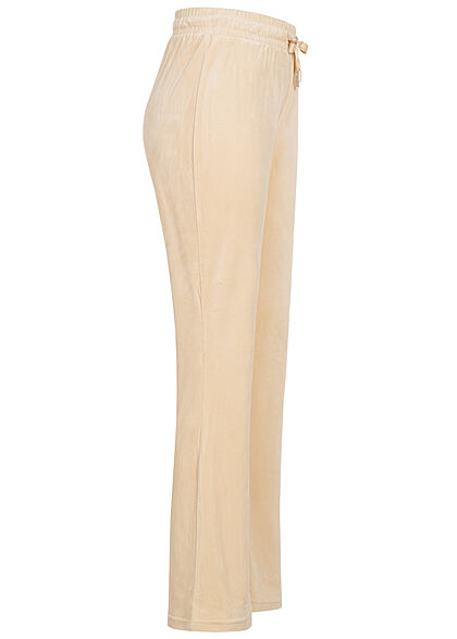 ONLY Damen Sweat Pants Stoffhose Velours Optik Tunnelzug cement beige