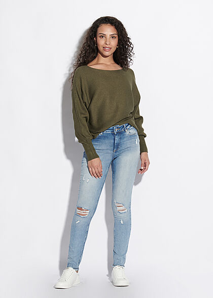 Only Dames NOOS Ribbed Trui olijfgroen