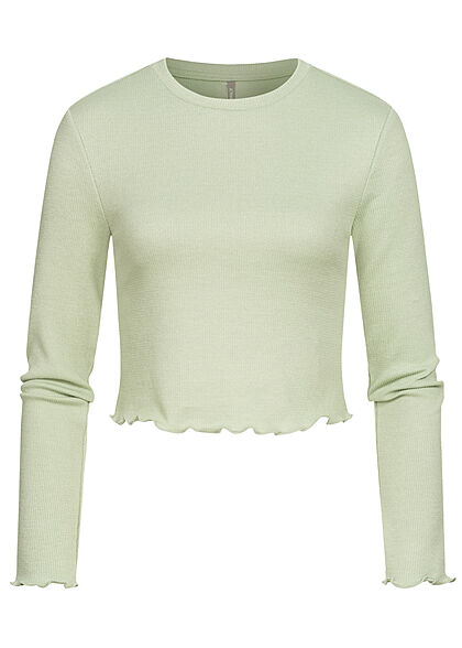 ONLY Damen Cropped Longsleeve Pullover Frill frosty grn - Art.-Nr.: 21083572