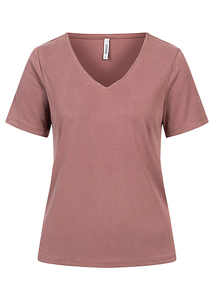 ONLY Dames T-Shirt V-hals roze bruin