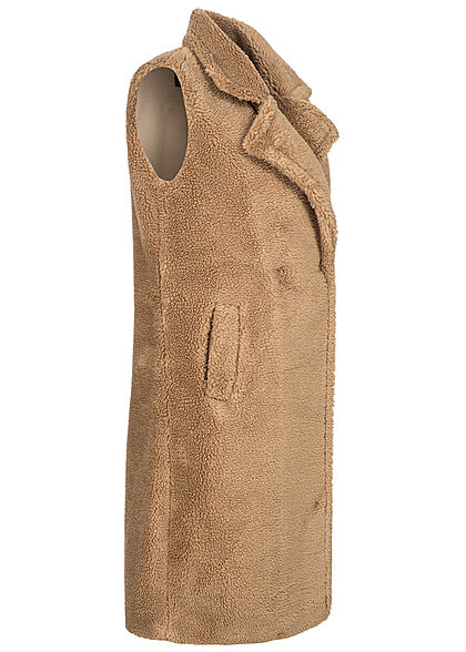 ONLY Dames Vest met knopen lange vorm teddybont 2 zakken nomade beige