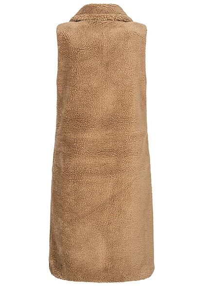 ONLY Dames Vest met knopen lange vorm teddybont 2 zakken nomade beige