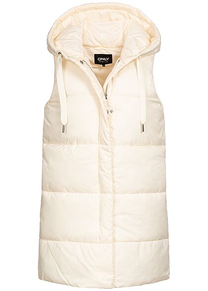 ONLY Dames lang gewatteerd vest met capuchon en 2 zakken wit