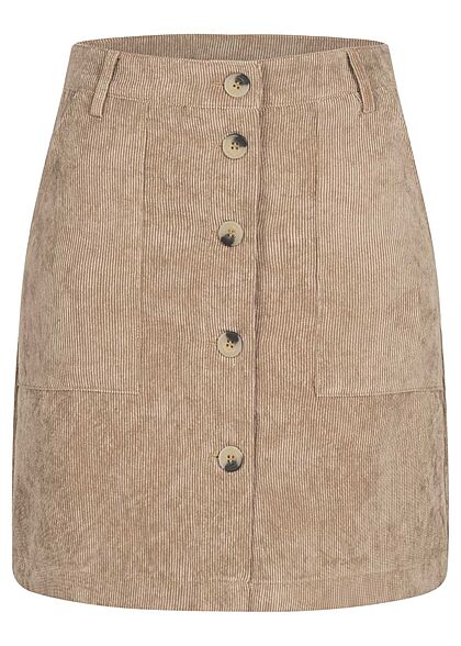 JDY by ONLY Damen Mini Rock Kord Optik Knopfleiste 2-Pockets portabella beige