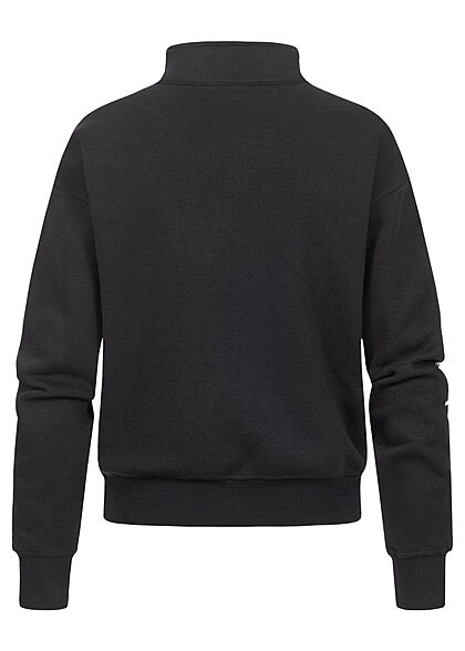 Champion Damen High-Neck Zip Sweater Kngurutasche Logo Print schwarz