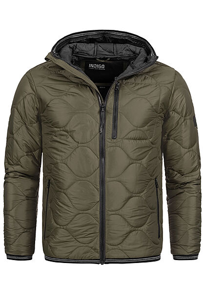 Indicode Herren leichte Steppjacke mit Kapuze 3-Pockets army grn