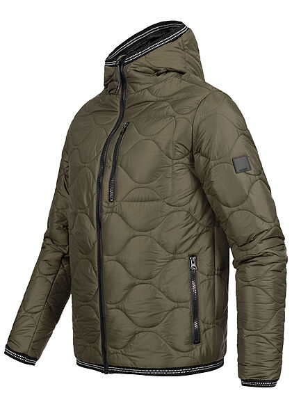Indicode Herren leichte Steppjacke mit Kapuze 3-Pockets army grün