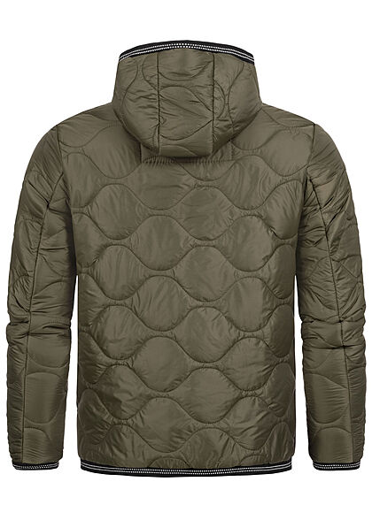 Indicode Herren leichte Steppjacke mit Kapuze 3-Pockets army grün