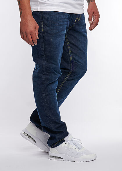 Eight2Nine Heren Skinny Fit Jeans 5-Zakken knoopband donkerblauw