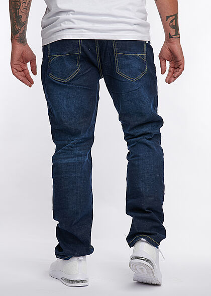 Eight2Nine Heren Skinny Fit Jeans 5-Zakken knoopband donkerblauw