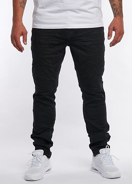 Eight2Nine Heren Skinny Fit Jeans 5-Zakken knoopband zwart denim
