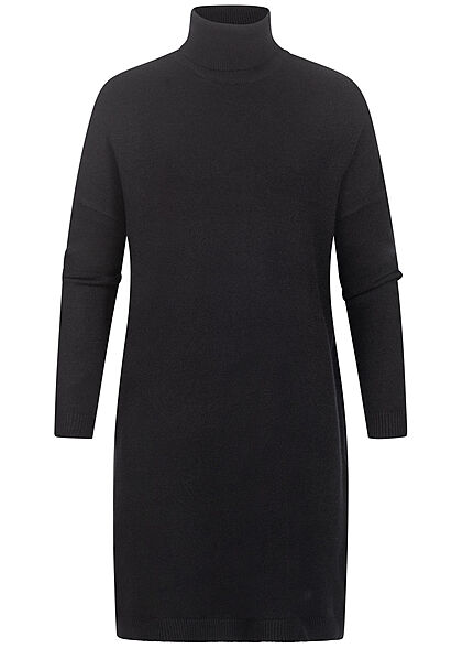 VILA Damen NOOS Rollkragen Longform Strickpullover Kleid schwarz - Art.-Nr.: 21083807