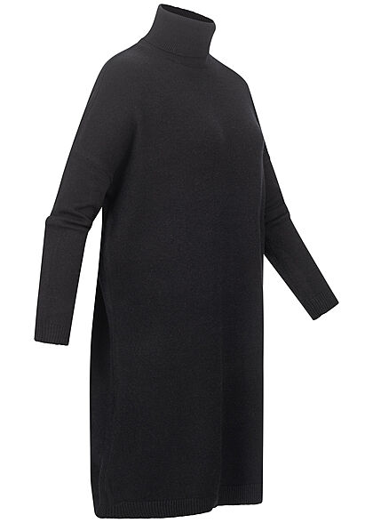 VILA Damen NOOS Rollkragen Longform Strickpullover Kleid schwarz