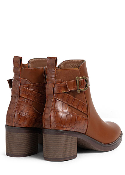 Seventyseven Lifestyle Dames kunstleren enkellaarsjes met rits slangenleer look camel bruin