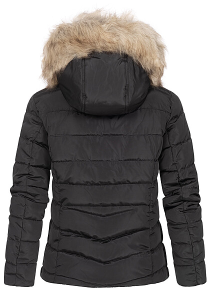 ONLY Damen kurze Steppjacke Kapuze mit abnehmb. Kunstfell 2-Pockets schwarz
