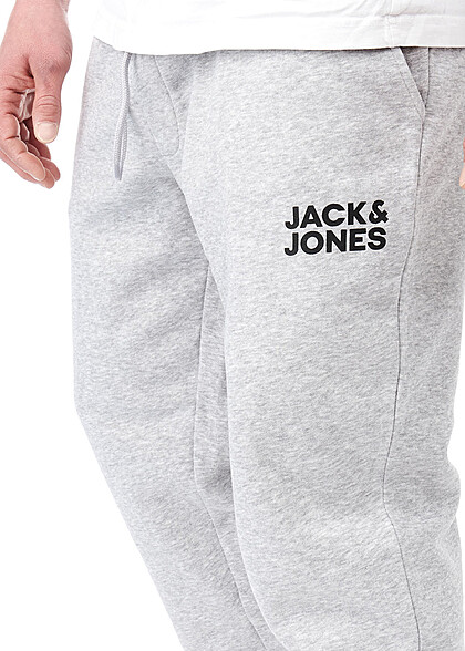 Jack and Jones Herren NOOS Sweathose Jogginghose Logo Print 2-Pockets hellgrau mel.