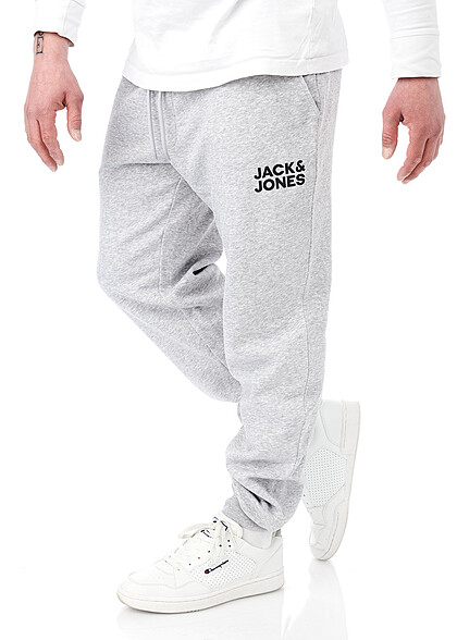 Jack and Jones Herren NOOS Sweathose Jogginghose Logo Print 2-Pockets hellgrau mel.