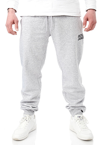 Jack and Jones Herren NOOS Sweathose Jogginghose Logo Print 2-Pockets hellgrau mel.