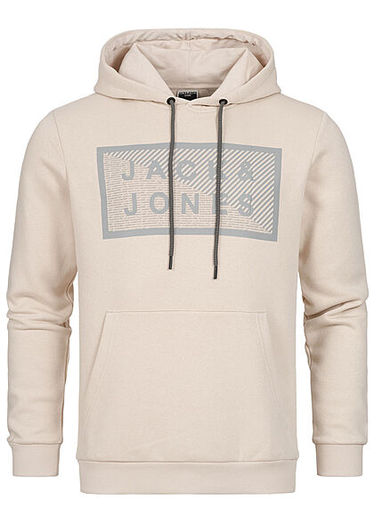 Jack and Jones Heren Hoodie kangoeroezakken logo print lichtbeige