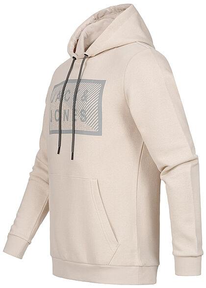 Jack and Jones Heren Hoodie kangoeroezakken logo print lichtbeige