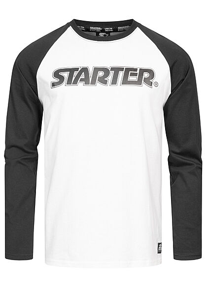 Starter Herren leichter Raglan Pullover Longsleeve Logo Print weiss schwarz