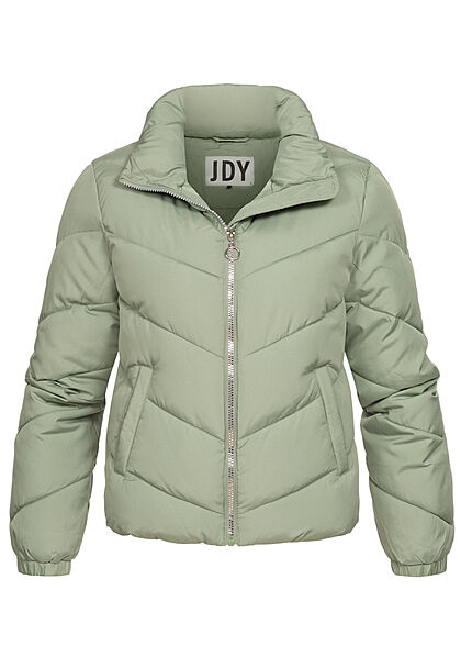 JDY by ONLY Dames Gewatteerde Jas korte snit opstaande kraag 2-zakken lily pad groen