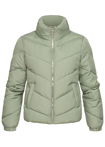 JDY by ONLY Dames Gewatteerde Jas korte snit opstaande kraag 2-zakken lily pad groen