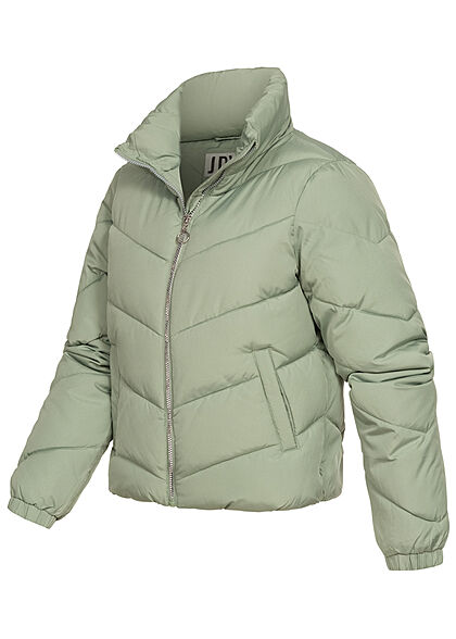 JDY by ONLY Dames Gewatteerde Jas korte snit opstaande kraag 2-zakken lily pad groen