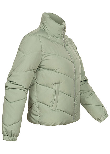 JDY by ONLY Dames Gewatteerde Jas korte snit opstaande kraag 2-zakken lily pad groen