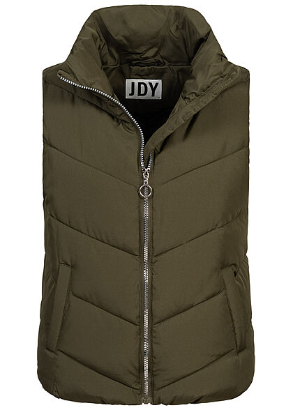 JDY by ONLY Damen Steppweste mit Stehkragen 2-Pockets forest night oliv grün