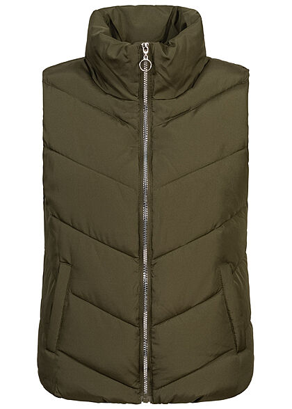 JDY by ONLY Damen Steppweste mit Stehkragen 2-Pockets forest night oliv grün