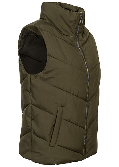 JDY by ONLY Damen Steppweste mit Stehkragen 2-Pockets forest night oliv grün