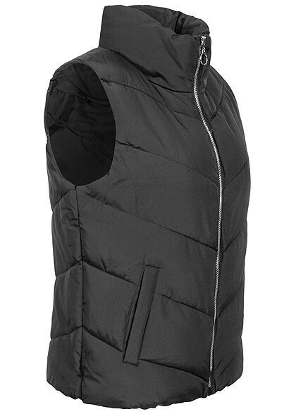 JDY by ONLY Damen Steppweste mit Stehkragen 2-Pockets schwarz