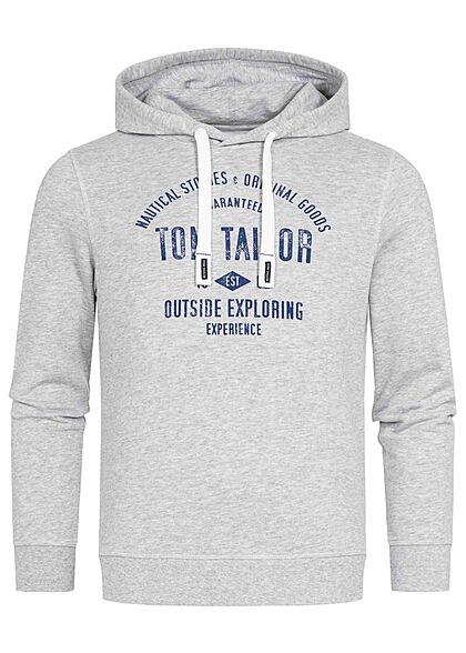 Tom Tailor Heren Hoodie Logo Print Trekkoord lichtgrijs blauw