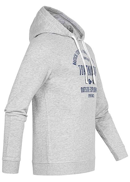 Tom Tailor Heren Hoodie Logo Print Trekkoord lichtgrijs blauw