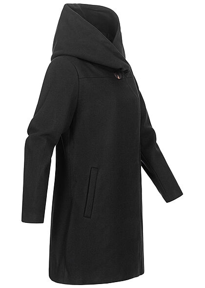 VILA Damen NOOS High-Neck Coatigan Jacke mit Kapuze 2-Pockets schwarz
