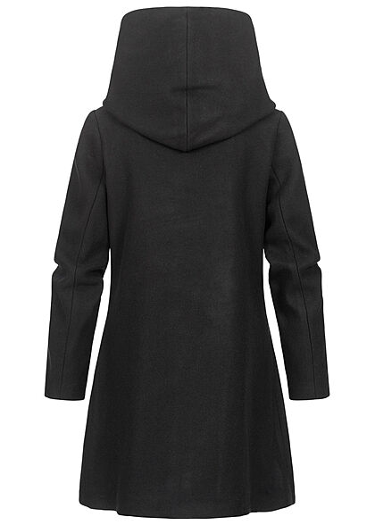 VILA Damen NOOS High-Neck Coatigan Jacke mit Kapuze 2-Pockets schwarz