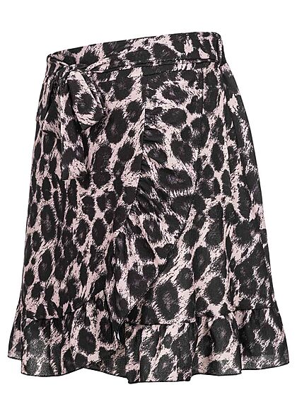 Styleboom Fashion Dames mini chiffon wikkelrok dierenprint zwart grijs