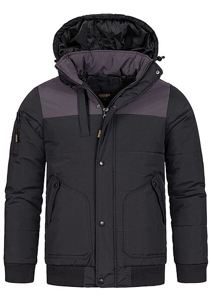 Lowrider Herren Winter Jacke mit Kapuze 2 seitliche Taschen mit Ellenbogenpatches schwarz - Art.-Nr.: 21088251