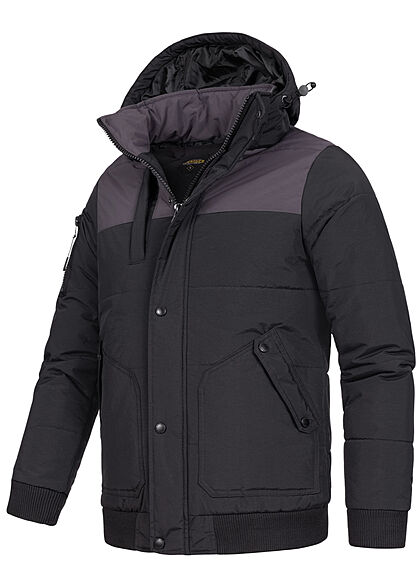Lowrider Herren Winter Jacke mit Kapuze 2 seitliche Taschen mit Ellenbogenpatches schwarz
