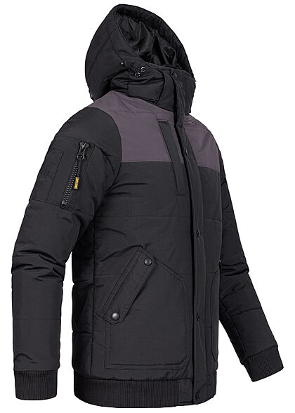 Lowrider Herren Winter Jacke mit Kapuze 2 seitliche Taschen mit Ellenbogenpatches schwarz