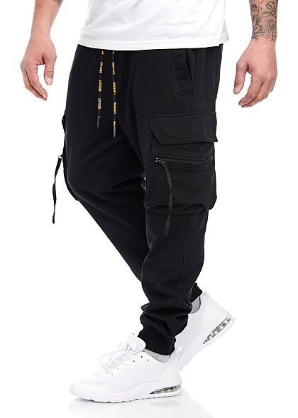 Lowrider Herren Cargo Hose Sweatpants 8 Funktionstaschen Tunnelzug schwarz