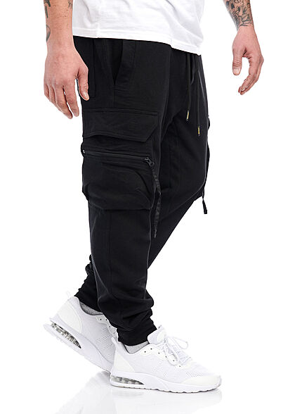 Lowrider Herren Cargo Hose Sweatpants 8 Funktionstaschen Tunnelzug schwarz