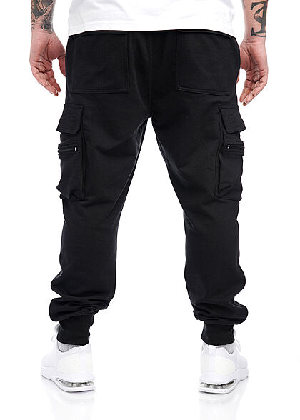 Lowrider Herren Cargo Hose Sweatpants 8 Funktionstaschen Tunnelzug schwarz