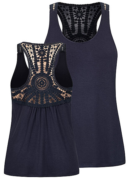 Seventyseven Lifestyle Vrouwen Viscose Haak Top Mandala Patroon nachthemel marineblauw