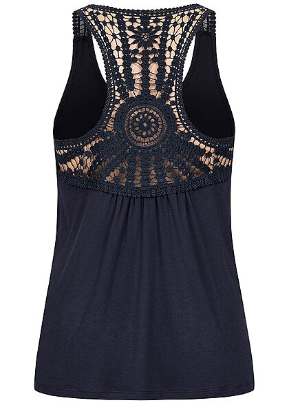 Seventyseven Lifestyle Vrouwen Viscose Haak Top Mandala Patroon nachthemel marineblauw
