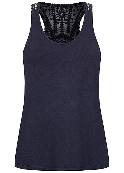 Seventyseven Lifestyle Vrouwen Viscose Haak Top Mandala Patroon nachthemel marineblauw