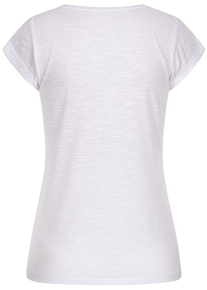 Seventyseven Lifestyle Dames T-Shirt met print en pailletten wit roze