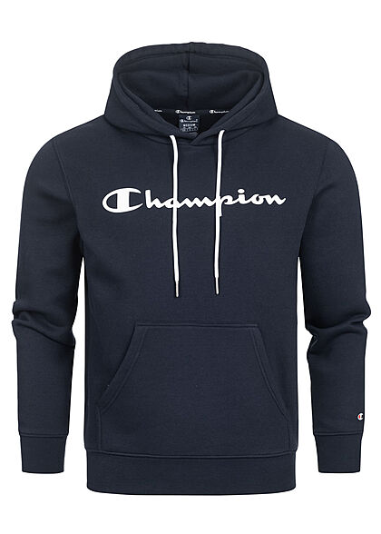 Champion Herren Basic Hoodie aus Baumwollfrottee mit Kapuze Kängurutasche dunkel blau