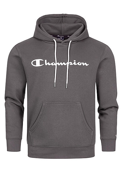 Champion Herren Basic Hoodie aus Baumwollfrottee mit Kapuze Kängurutasche dunkel grau